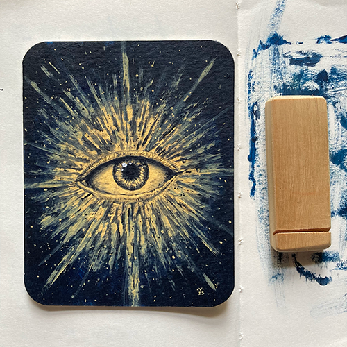 Pintura original em tinta acrílica retratando um olho com luzes