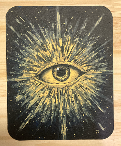 Pintura original em tinta acrílica retratando um olho com luzes